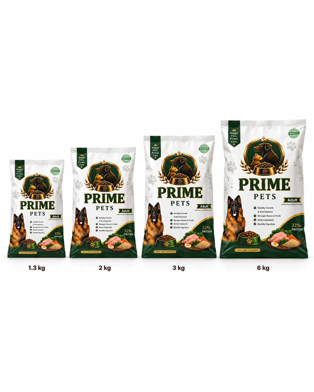 Adult pack sizes 1.3 kg to 6 kg