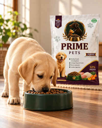 Puppy eating Prime Pets