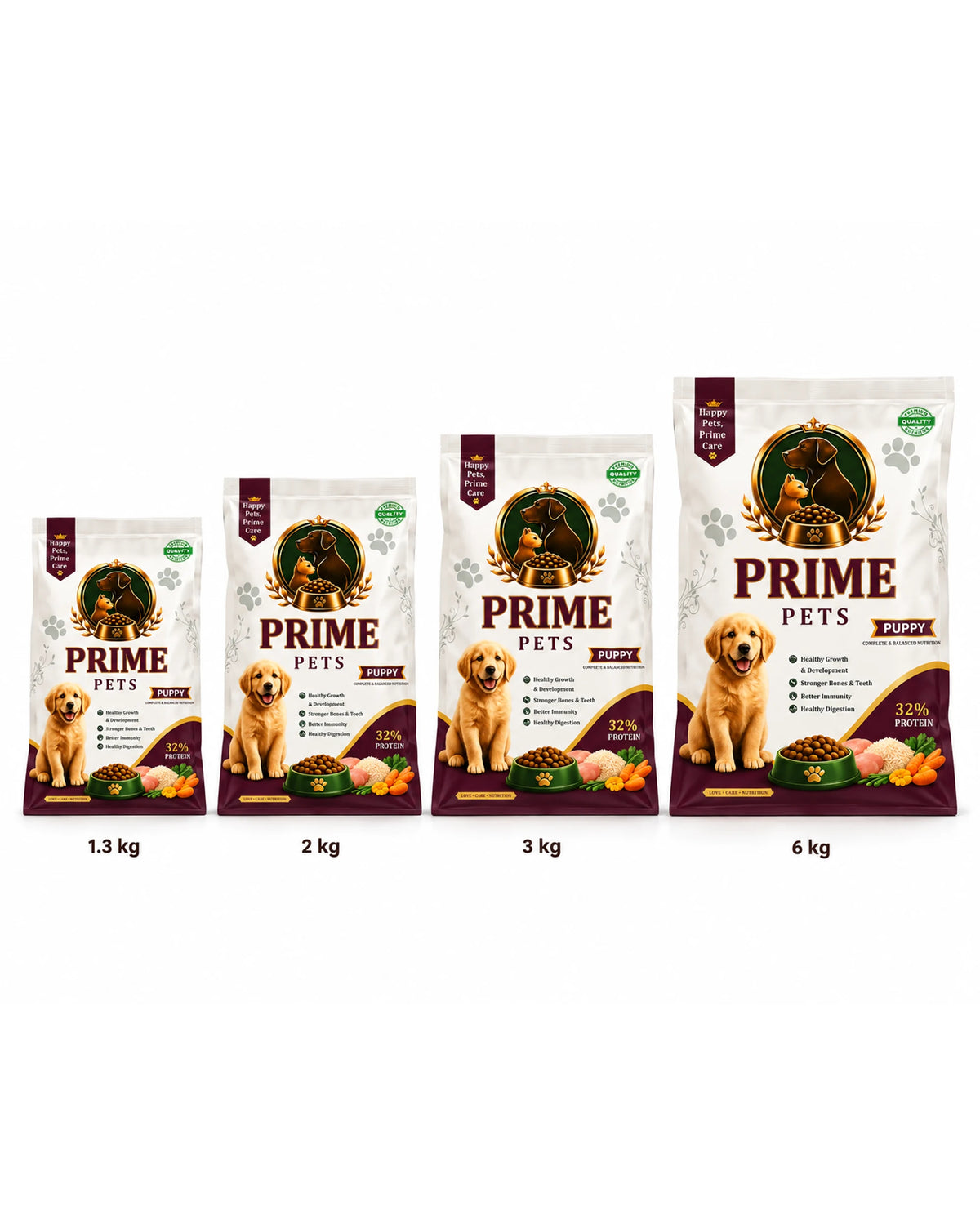 Puppy pack sizes 1.3 kg to 6 kg